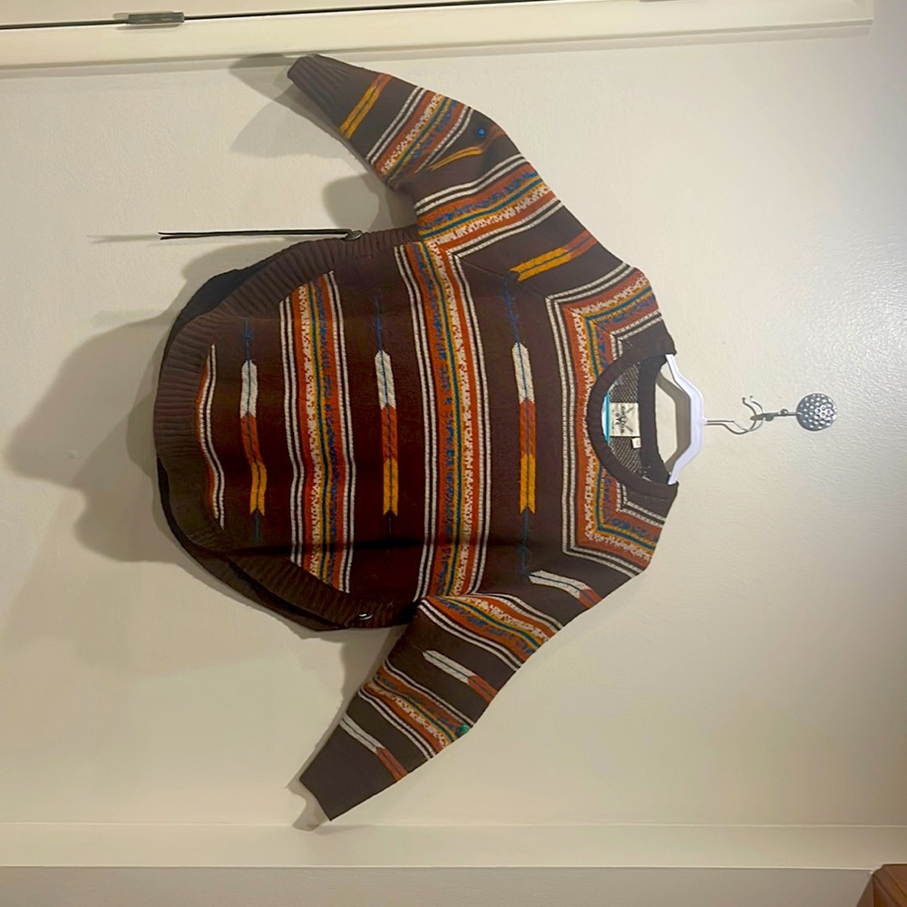 Cotton&Rye outfitters brown, burnt orange and a little blue sweater.